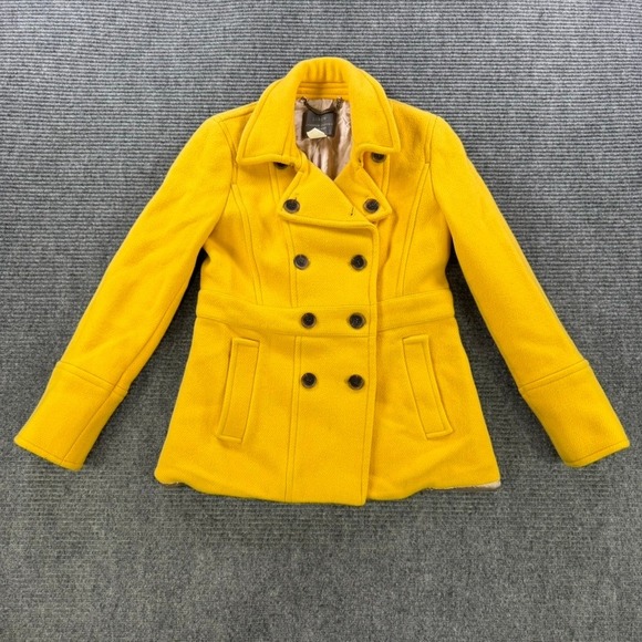 J.Crew Jackets & Blazers - J.Crew Stadium‎ Cloth Nello Gori Yellow Wool Blend Pea Coat Jacket Womens 0